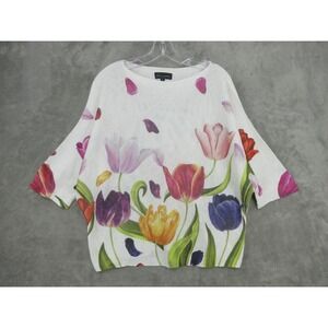 Flora Ashley Sweater Womens Size L Floral Tulip Batwing Pullover Feminine Italy